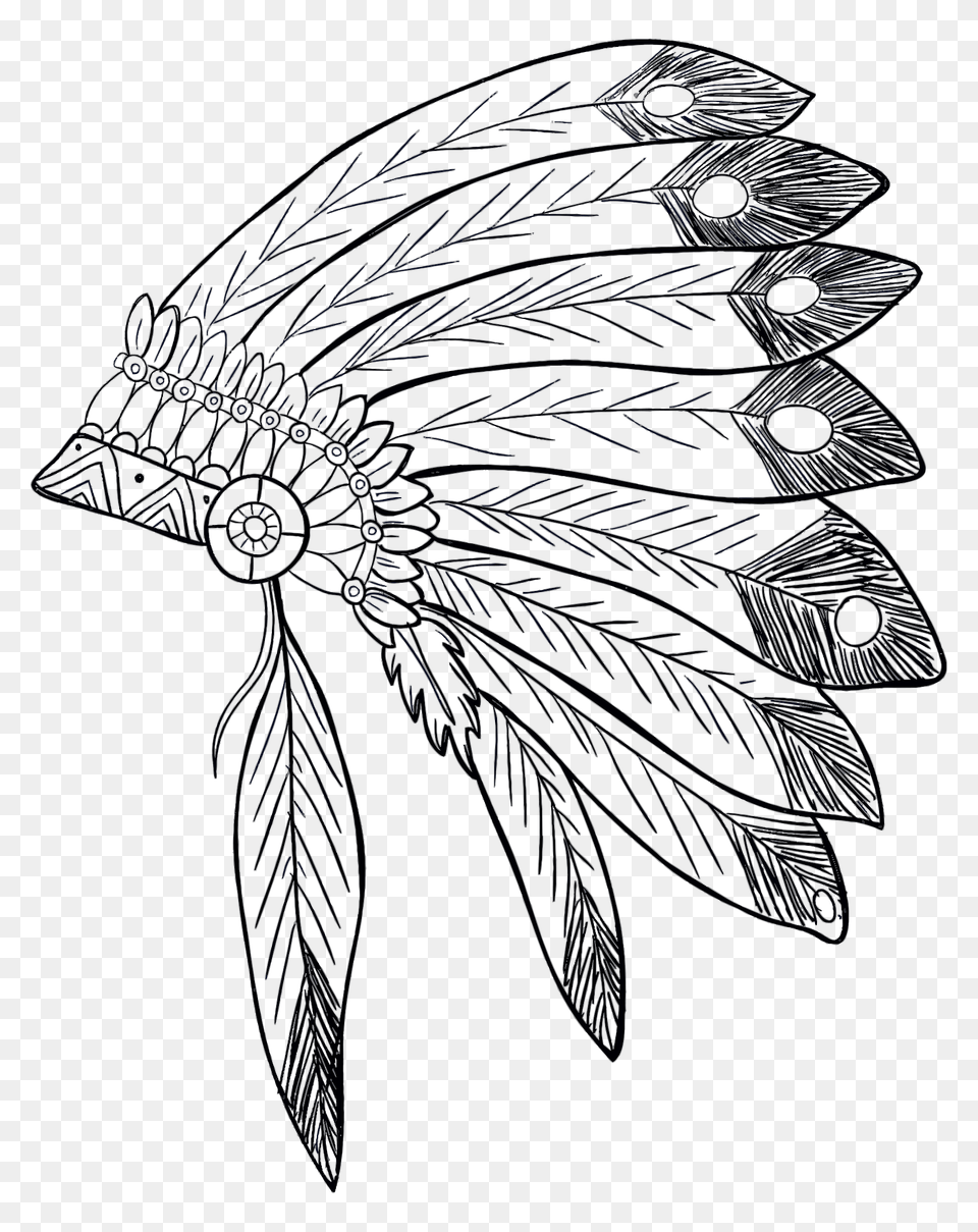 Native American Headdress Black And White Clipart, Art, Drawing, Animal, Fish Free Png