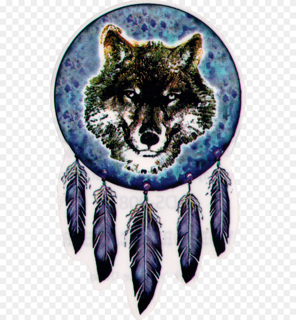 Native Wolf Dreamcatcher Wolf Dream Catcher Sticker, Animal, Mammal, Leaf, Plant Free Png Download