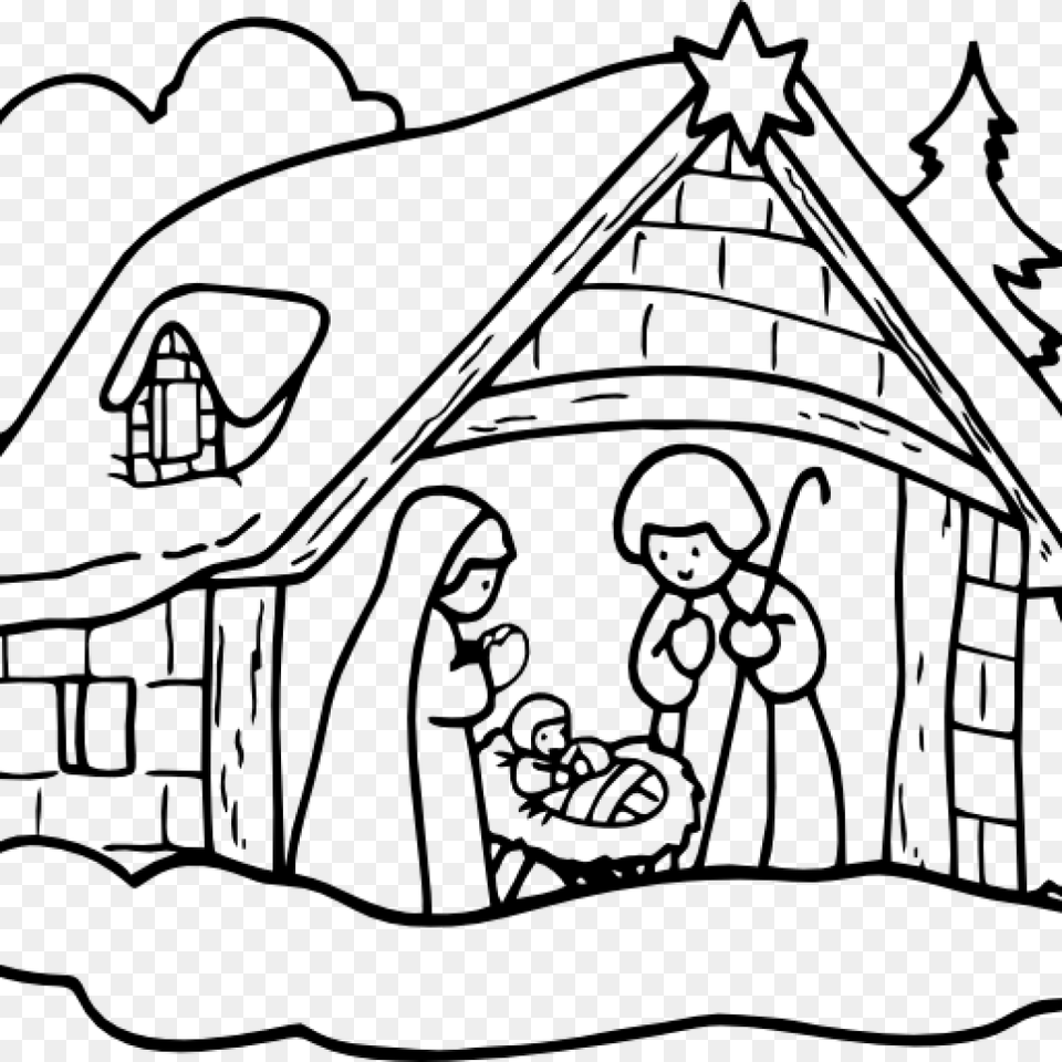 Nativity Clipart Black And White Manger Clip Art, Gray Png