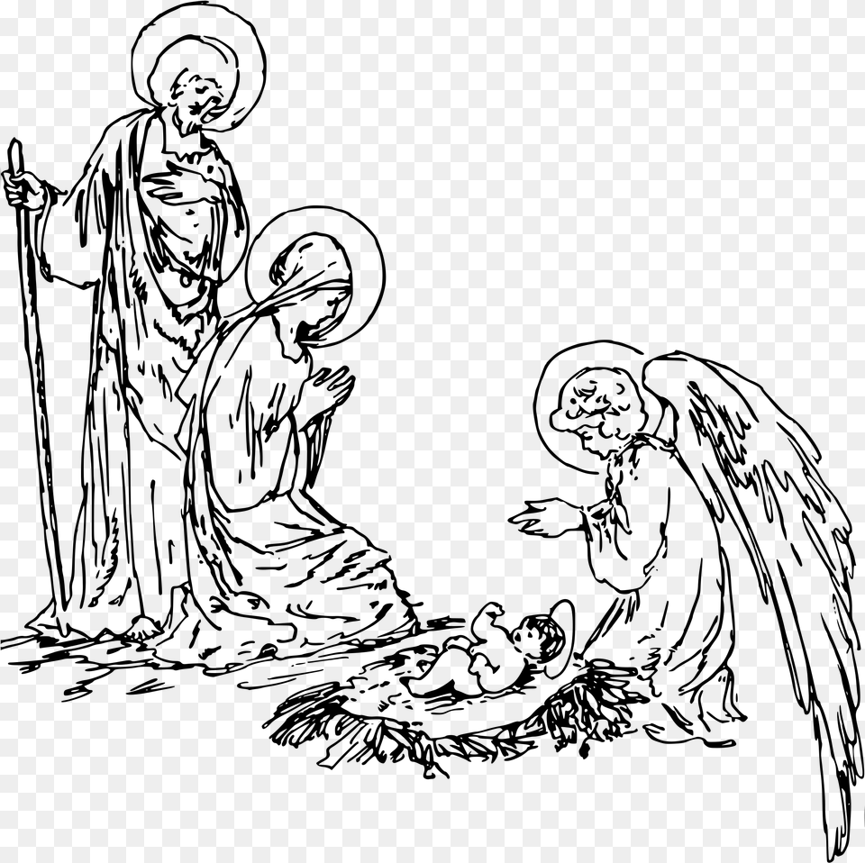 Nativity Clipart Public Domain Christmas Clip Nativity Clip Art Black And White, Gray Png Image