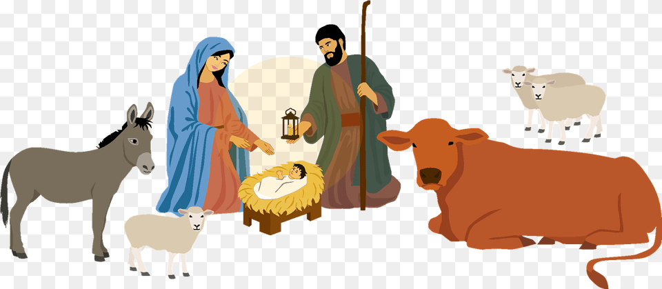 Nativity Scene And Stable Clipart Nativity Stable Animals Clipart, Adult, Person, Woman, Female Png Image