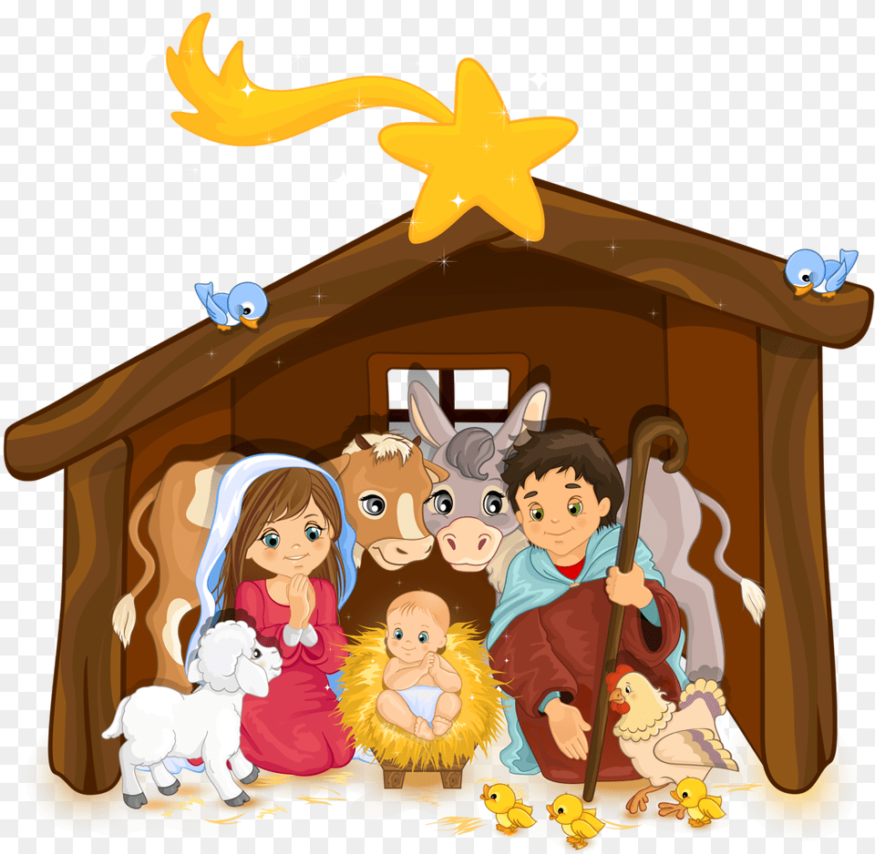 Nativity Scenecartoonclip Decorationinterior Nacimiento De Jesus Animado, Baby, Person, Architecture, Building Free Transparent Png