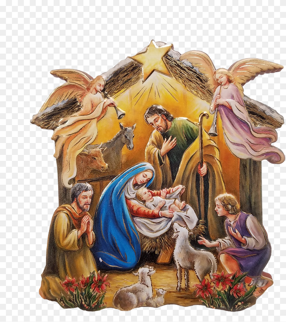 Nativity With Holy Family Angels Animals On A Wall Fc Ziegler Co Catholic Art Amp Gifts, Angel, Person, Adult, Woman Png