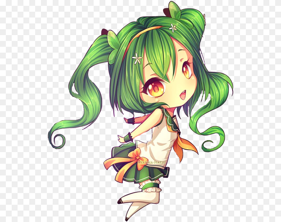 Natsu Chibi Green Chibi Anime Girl Hd Download Anime Girl With Green Pigtails, Book, Comics, Publication, Baby Png