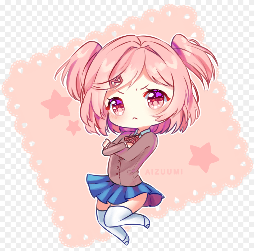 Natsuki From Ddlc Doki Doki Literature Club Chibi, Book, Comics, Publication, Baby Png