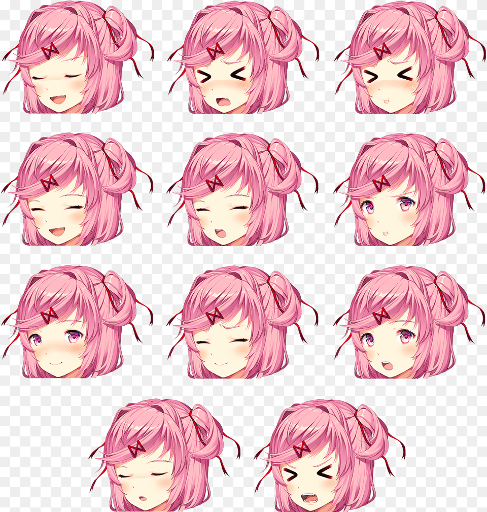 Natsuki Head Sprite Edits With Hair Design, Adult, Publication, Person, Woman Free Transparent Png