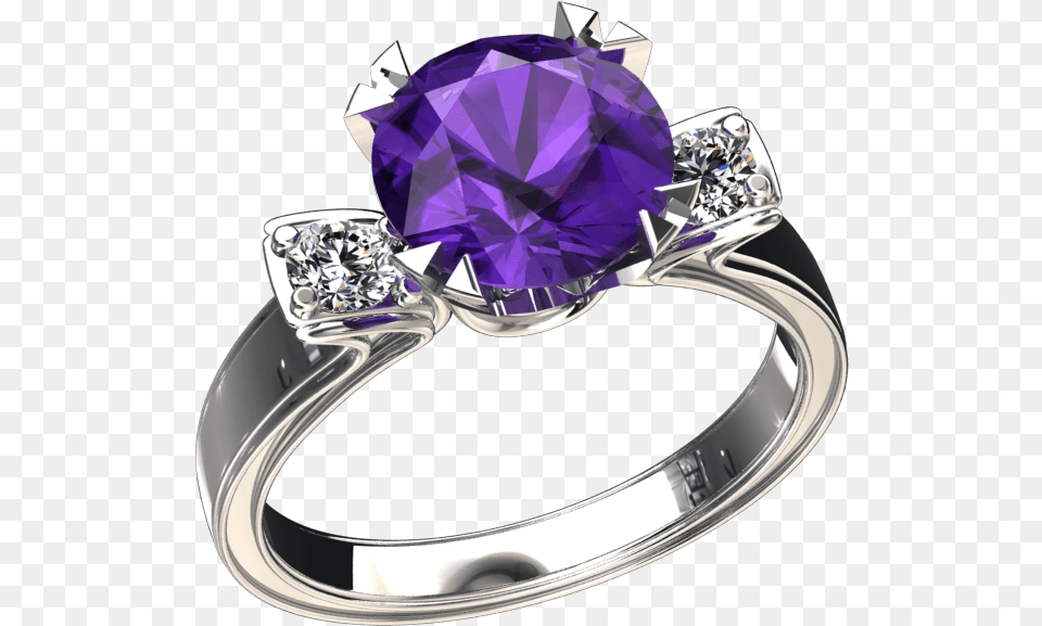 Natural Amethyst And Diamond Three Stone 14k Gold Ring Pre Engagement Ring, Accessories, Gemstone, Jewelry, Ornament Png