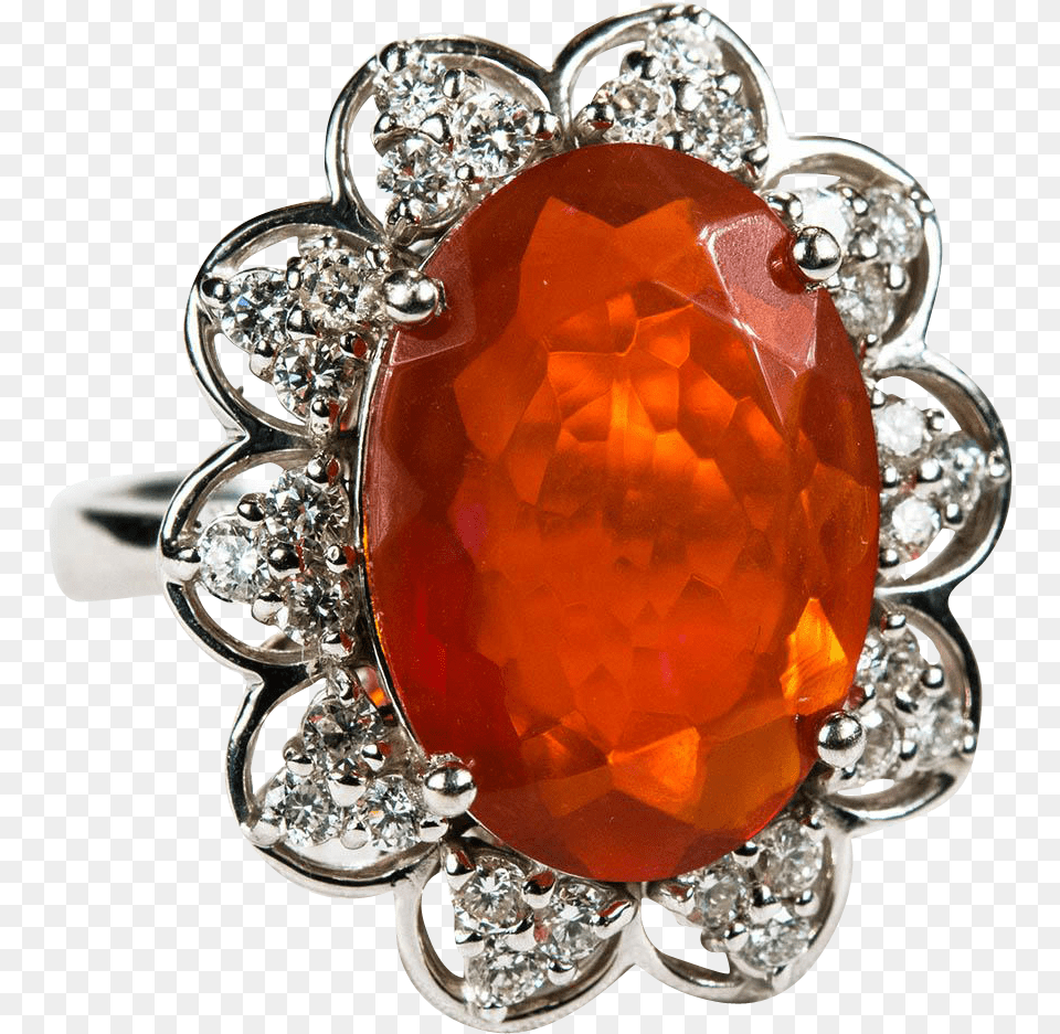Natural Fire Opal Diamond Ring 14k Gold Orange Opal Crystal, Accessories, Jewelry, Gemstone, Brooch Free Png Download