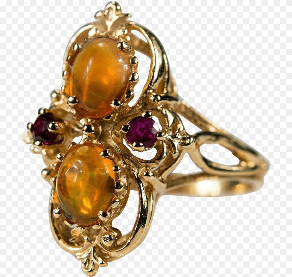 Natural Orange Fire Opal Ruby 14k Gold Ring Crystal, Accessories, Gemstone, Jewelry, Ornament Free Png