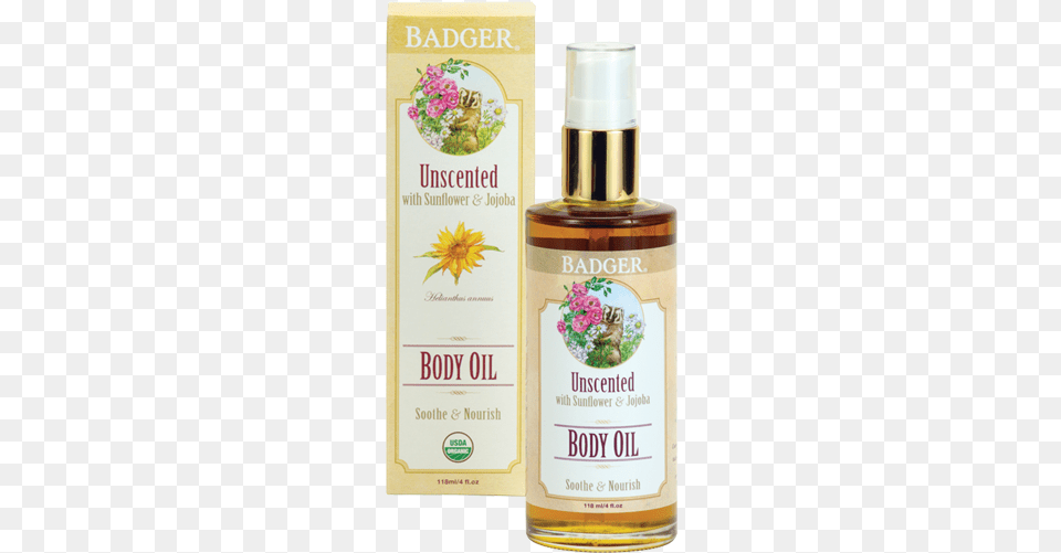 Natural Organic Unscented Body Oil Badger Company Body Oil Unscented 4 Fl Oz 118 Ml, Bottle, Herbal, Herbs, Plant Png Image