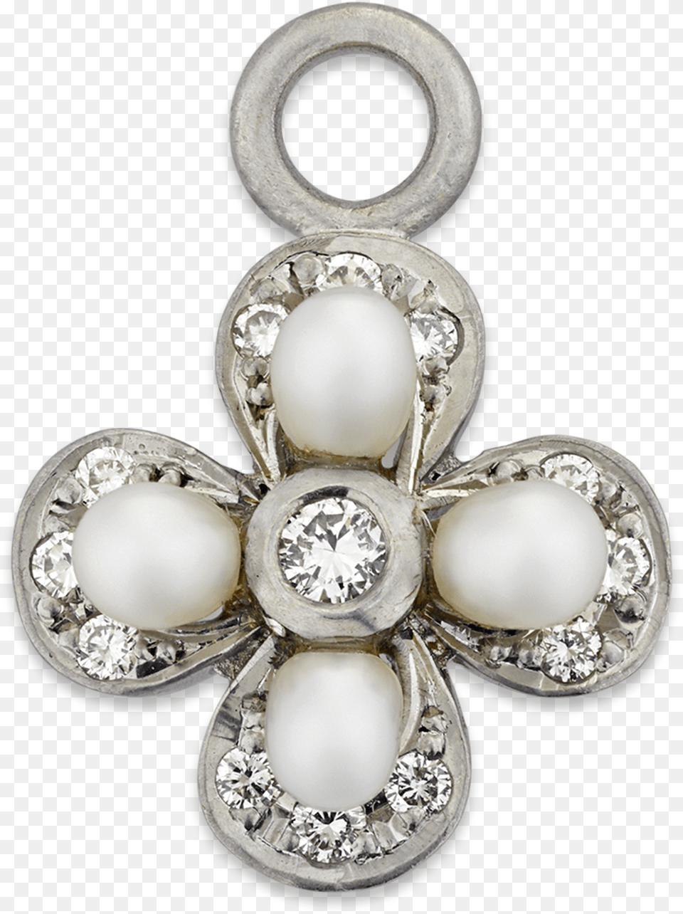 Natural Pearl And Diamond Clover Charm Pendant Locket, Accessories, Earring, Egg, Food Png Image
