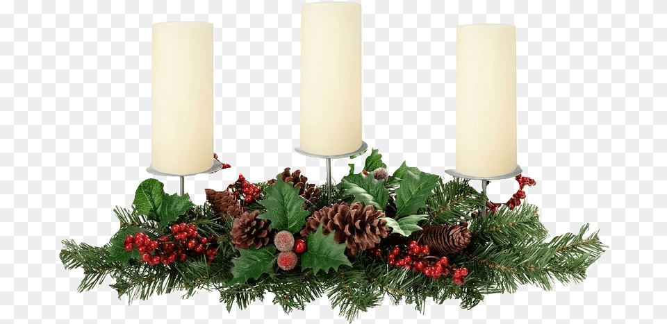Natural Pine Cone And Berry Table Centrepiece Christmas Decoration, Candle, Candlestick Png Image