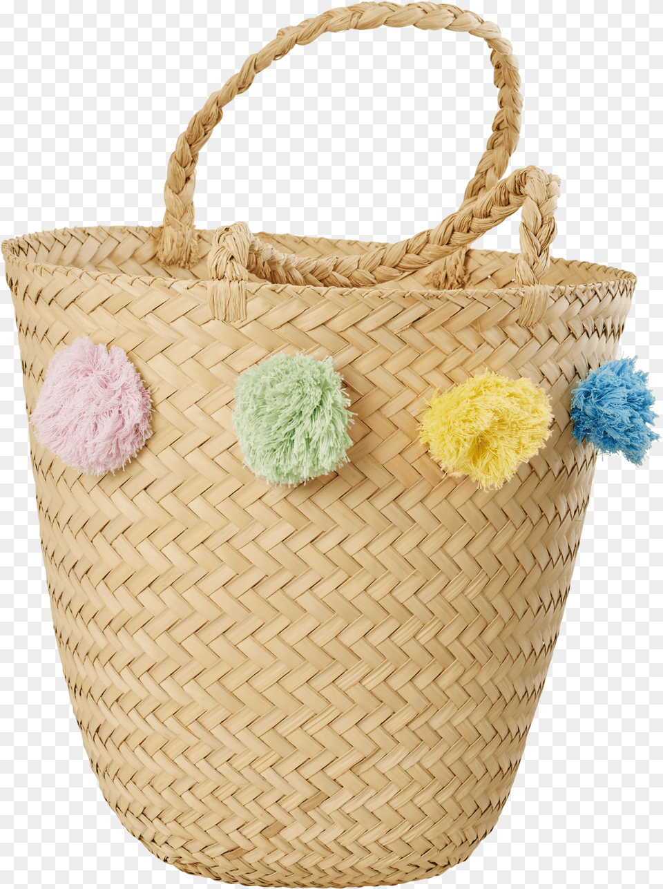 Natural Raffia Beach Bag With Pom Poms Download, Accessories, Handbag, Basket, Tote Bag Free Transparent Png