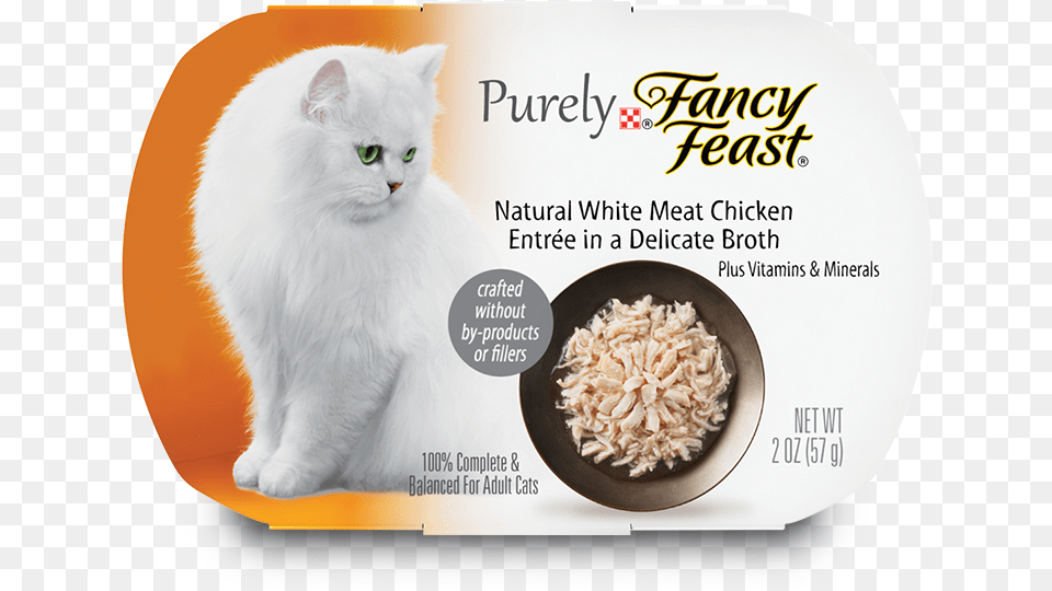 Natural White Meat Chicken Entre In A Delicate Broth Fancy Feast Purely Cat Food White Meat Chicken 2 Oz, Animal, Mammal, Pet, Produce Png