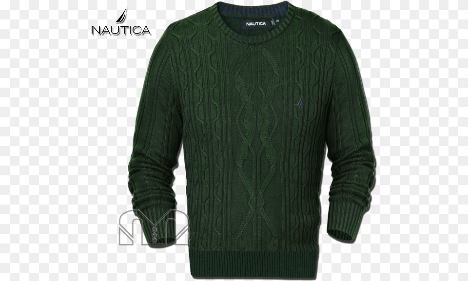 Nautica Fisherman Crewneck Green Knit Sweater Cardigan, Clothing, Knitwear, Sweatshirt Png Image