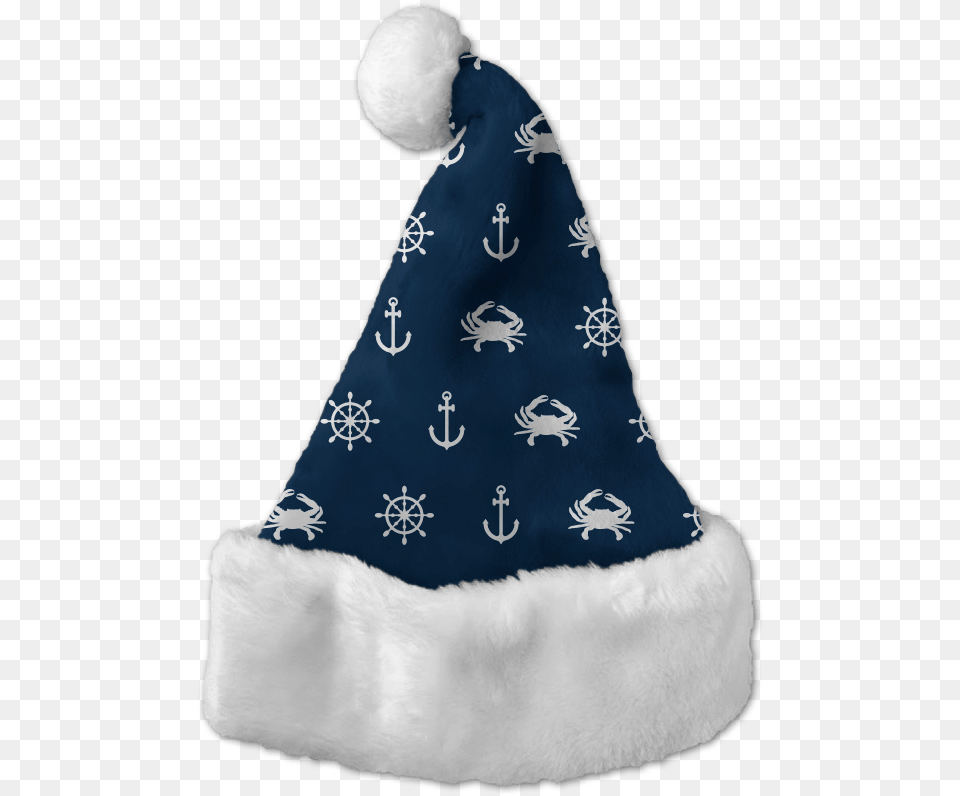 Nautical Crab And Anchor Blue Santa Hat Blue Christmas Hat Transparent, Clothing, Adult, Bride, Female Png Image