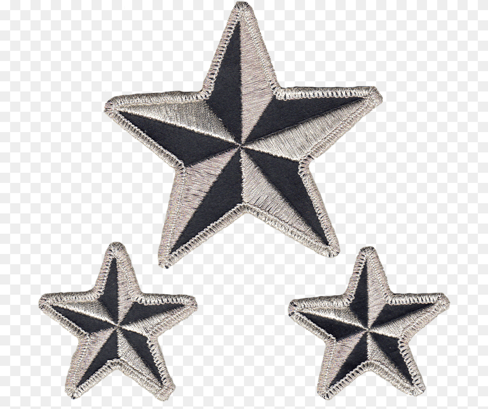 Nautical Stars Metallic Silver And Black Set Embroidered Reflective Patch Star Patch Transparent, Star Symbol, Symbol Png