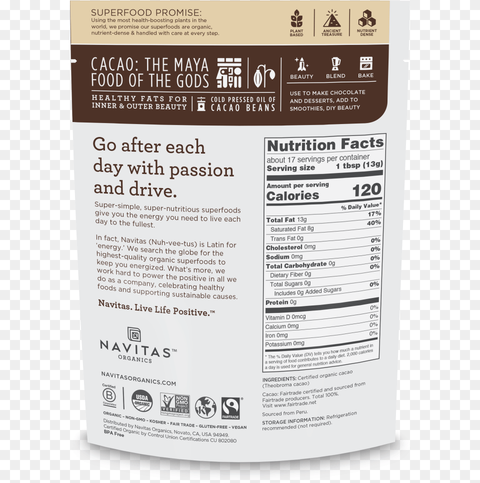 Navitas Cacao Powder Nutrition, Advertisement, Poster, Text Free Png