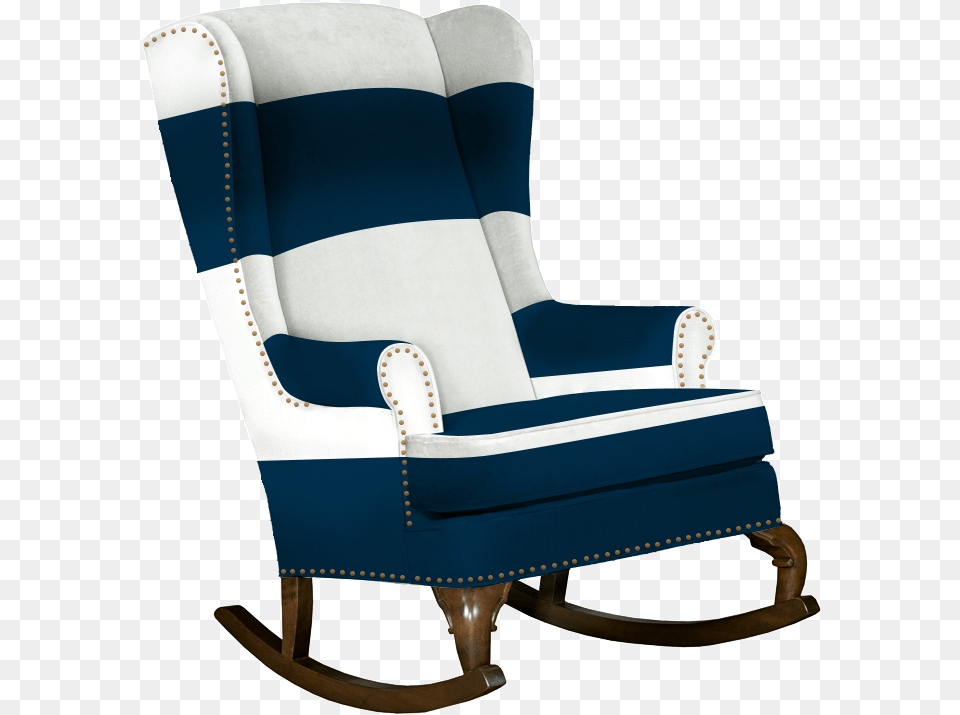 Navy And White Traditional Wingback Rocking Chair With Striped Wing Back Chair, Furniture, Rocking Chair, Armchair Free Png