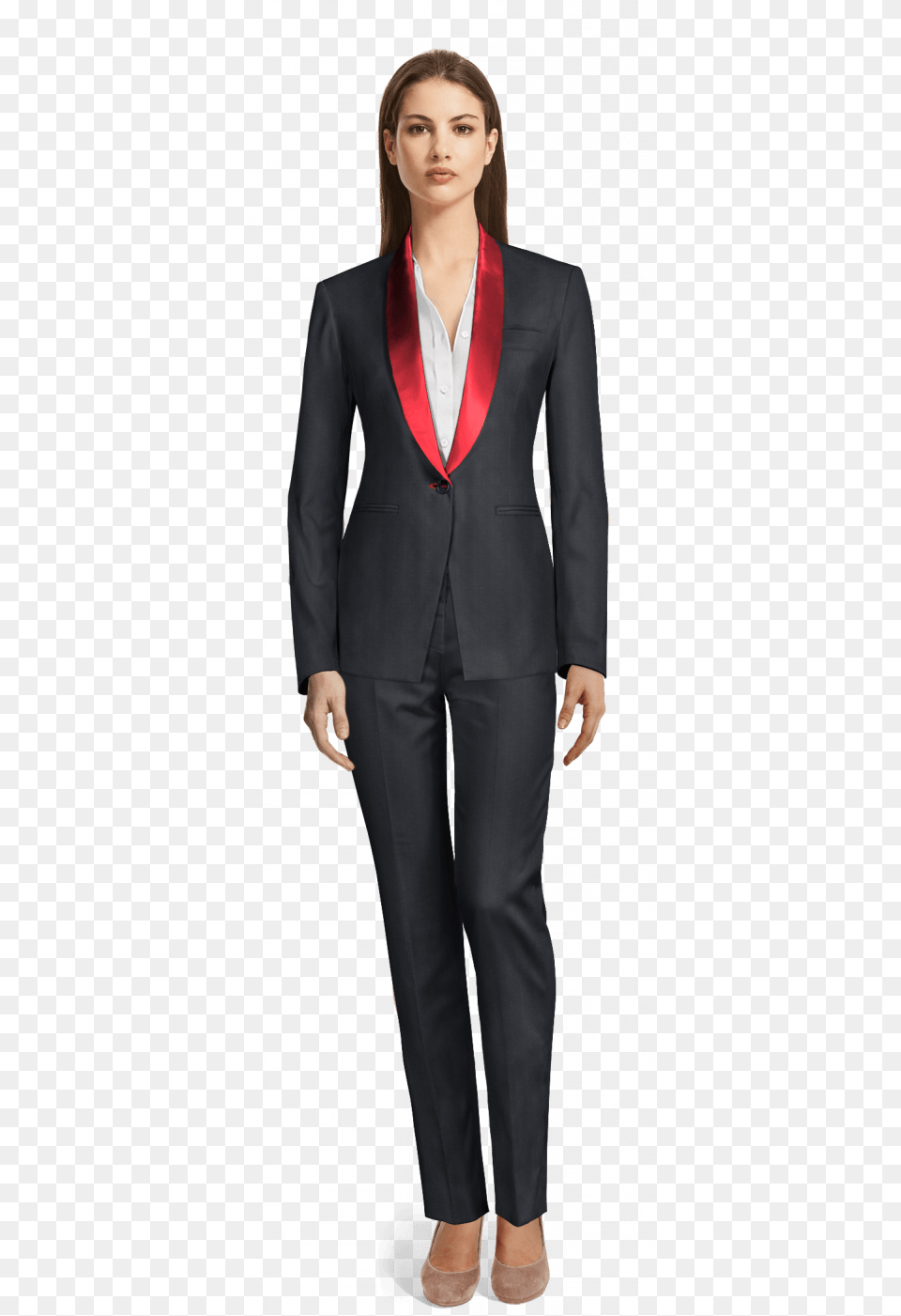 Navy Blue Shiny Tuxedo With Shawl Lapels Whole Body Formal Attire For Women, Clothing, Formal Wear, Suit, Adult Png