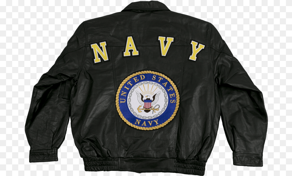 Navy Leather Bomber Jacket With Navy Logo United States Navy, Clothing, Coat, Leather Jacket Free Transparent Png