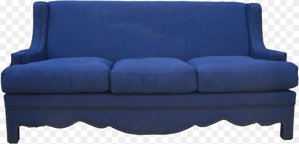 Navy Linen High Back Sofa With Nail Heads Studio Couch, Furniture, Cushion, Home Decor, Chair Png