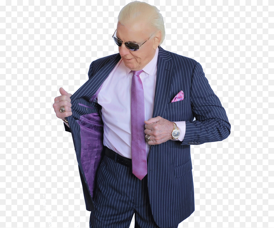 Navy Pinstripe Ric Flair Collection Two Piece Custom Ric Flair Suit, Accessories, Shirt, Jacket, Tie Free Png