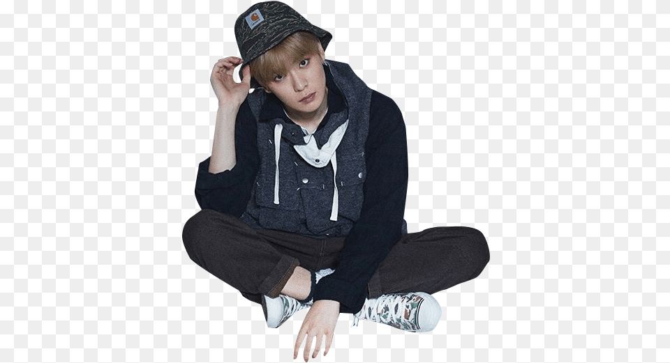 Nct Jaehyun Shared Sitting, Baseball Cap, Person, Hat, Footwear Free Png Download