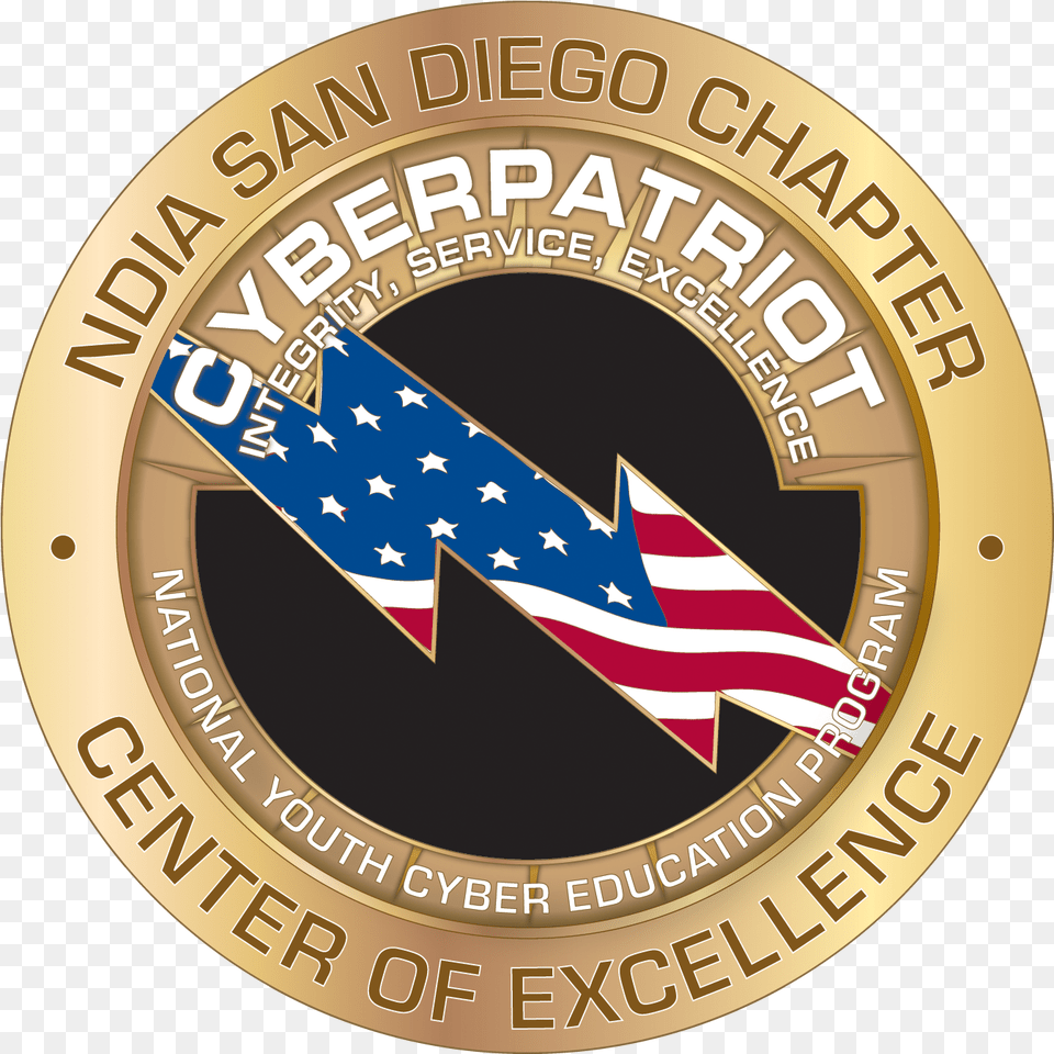 Ndia San Diego Chapter Cyber Patriot, Badge, Logo, Symbol, Gold Free Transparent Png
