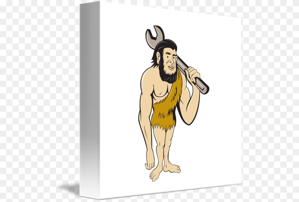 Neanderthal Caveman With Spanner Cartoon, Person, People, Adult, Man Png