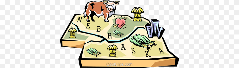 Nebraska Vignette Map Royalty Vector Clip Art Illustration, Animal, Cattle, Livestock, Mammal Png