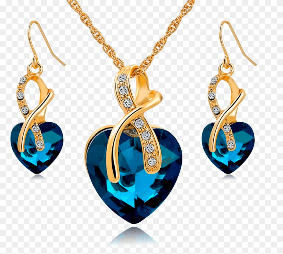 Necklace Jewellery Set Transparent Background Blue Heart Gold Necklace, Accessories, Earring, Jewelry, Gemstone Png