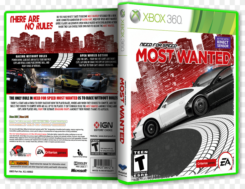 Need For Speed Need For Speed Most Wanted Xbox 360 Box, Advertisement, Poster, Car, Transportation Free Png Download