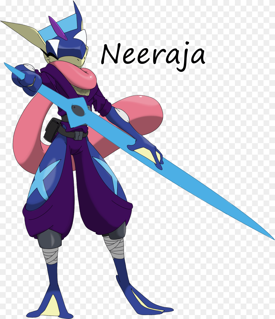 Neeraja Cluedfinspecies Greninja With A Sword, Weapon, Publication, Comics, Book Free Png Download