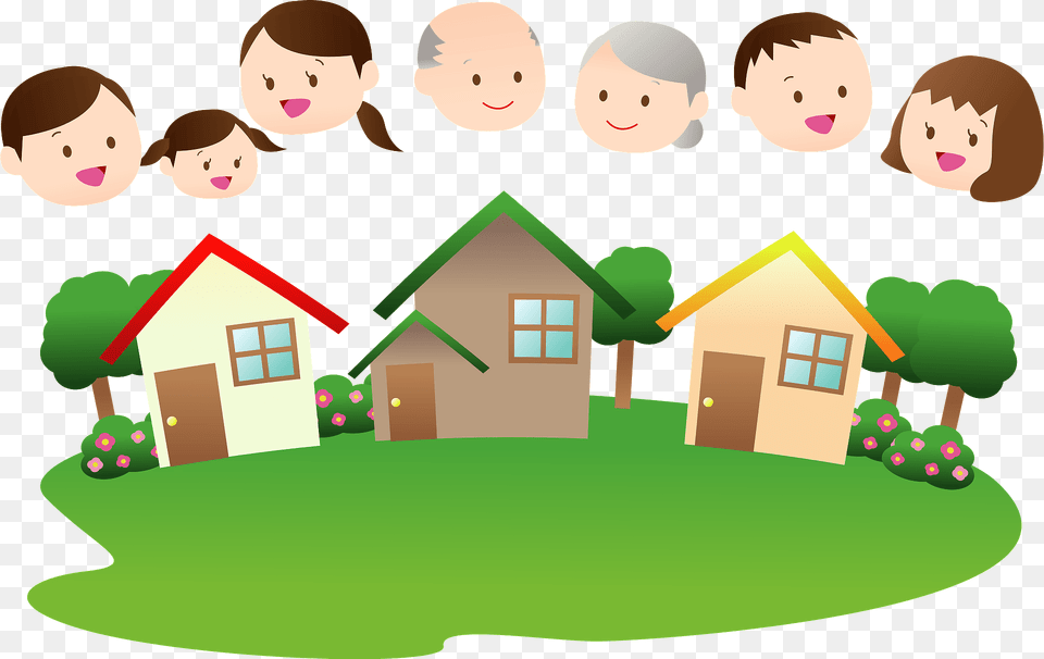 Neighborhood Houses And Faces Of People Clipart, Architecture, Plant, Housing, House Free Transparent Png