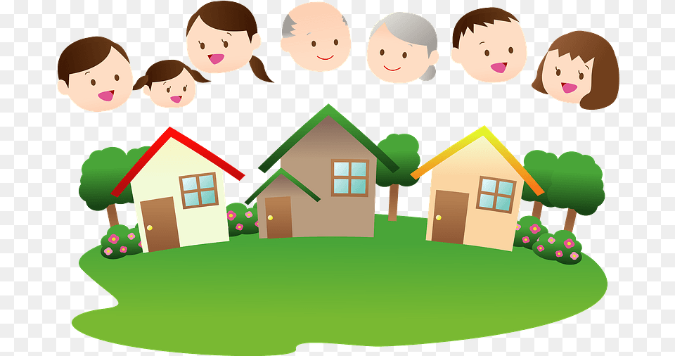 Neighborhood Houses And Faces Of People Clipart Free Neighborhood With People Clipart Hd, Plant, Grass, Person, Face Png Image
