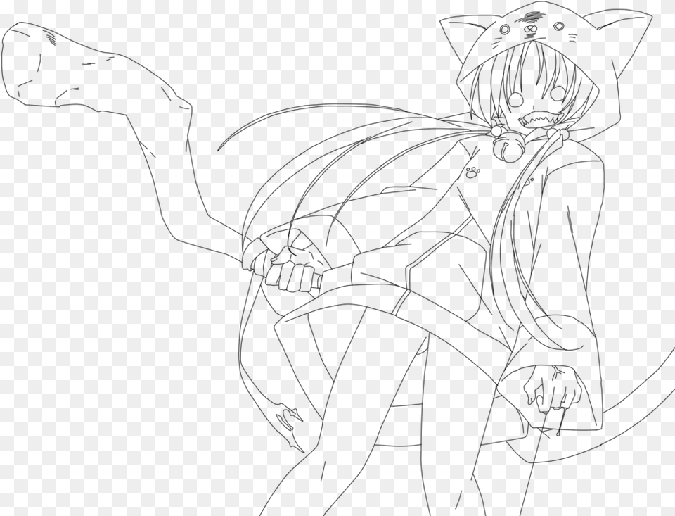 Neko Girl Lineart By Cat Girl Line Art, Gray Png Image