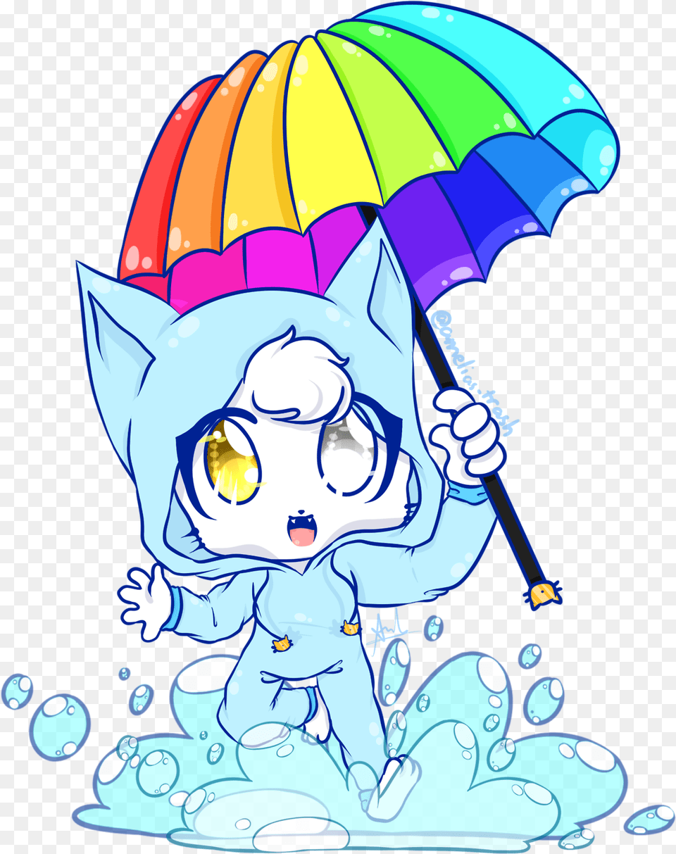 Neko Jumping Into A Puddle Of Water Water Chibi, Art, Baby, Person, Canopy Free Png