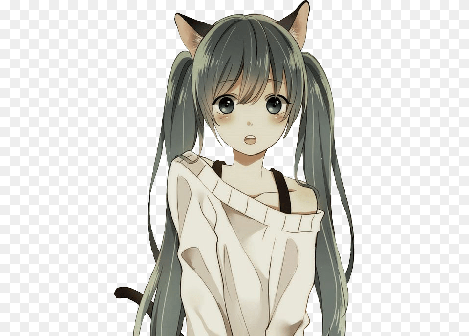 Neko Nekogirl Anime Animepeople Animegirl Greenhair Anime Cat Girl Avatar, Book, Comics, Person, Publication Png