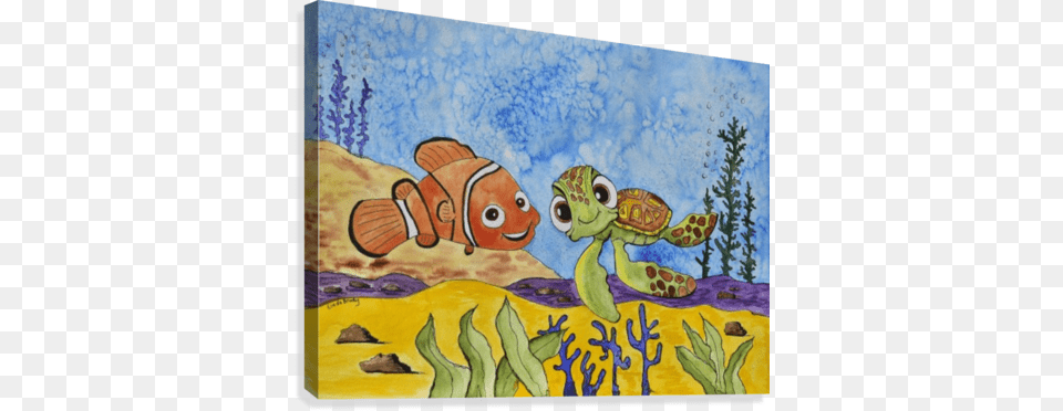 Nemo And Squirt Canvas Print Baby Turtle Squirt Painting, Art, Animal, Sea Life Png