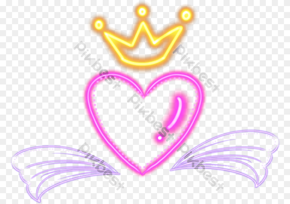 Neon Background With Crown And Angel Neon Corona, Light, Candle Free Png Download