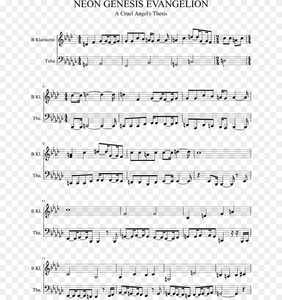 Neon Genesis Evangelion Sheet Music 1 Of 5 Pages We Are Number One Trombone, Gray Free Png Download