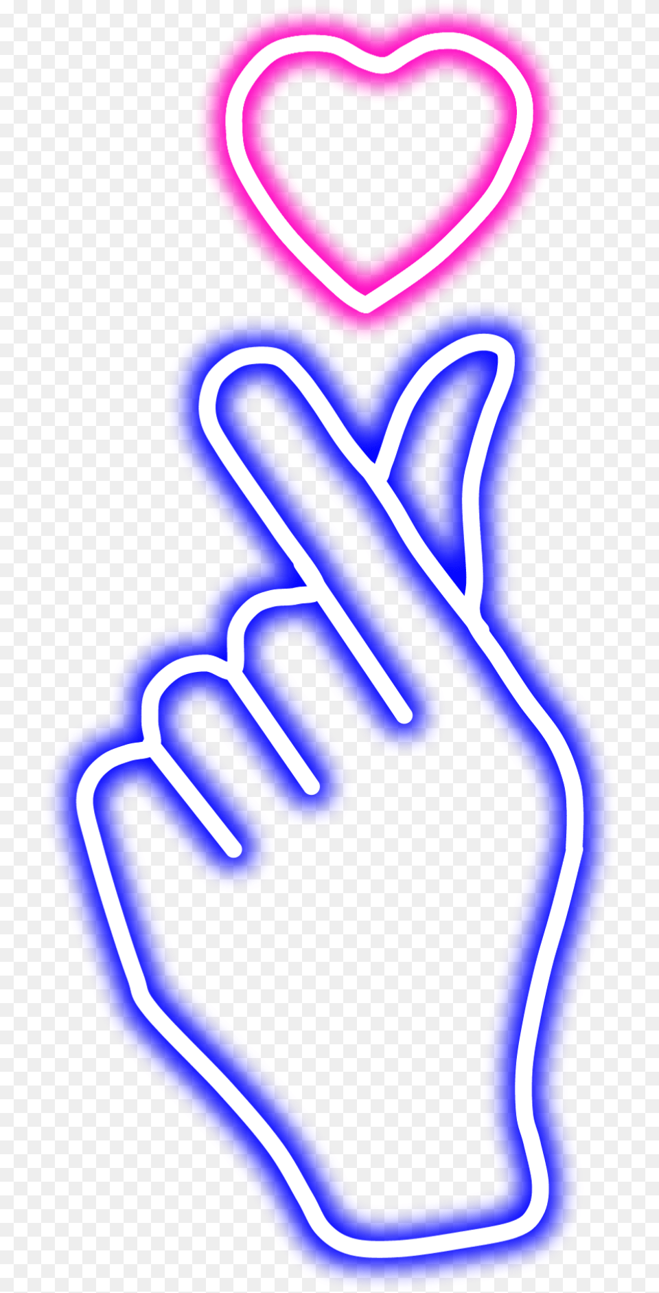 Neon Glow Kpop Heart Blue Hand Freetoedit Mimi Sticker Oppa Finger Heart, Light, Person Png