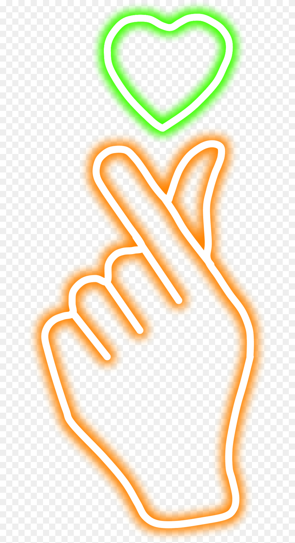 Neon Glow Kpop Heart Orange Hand Freetoedit Kpop Hand Heart, Light, Smoke Pipe, Food Free Png