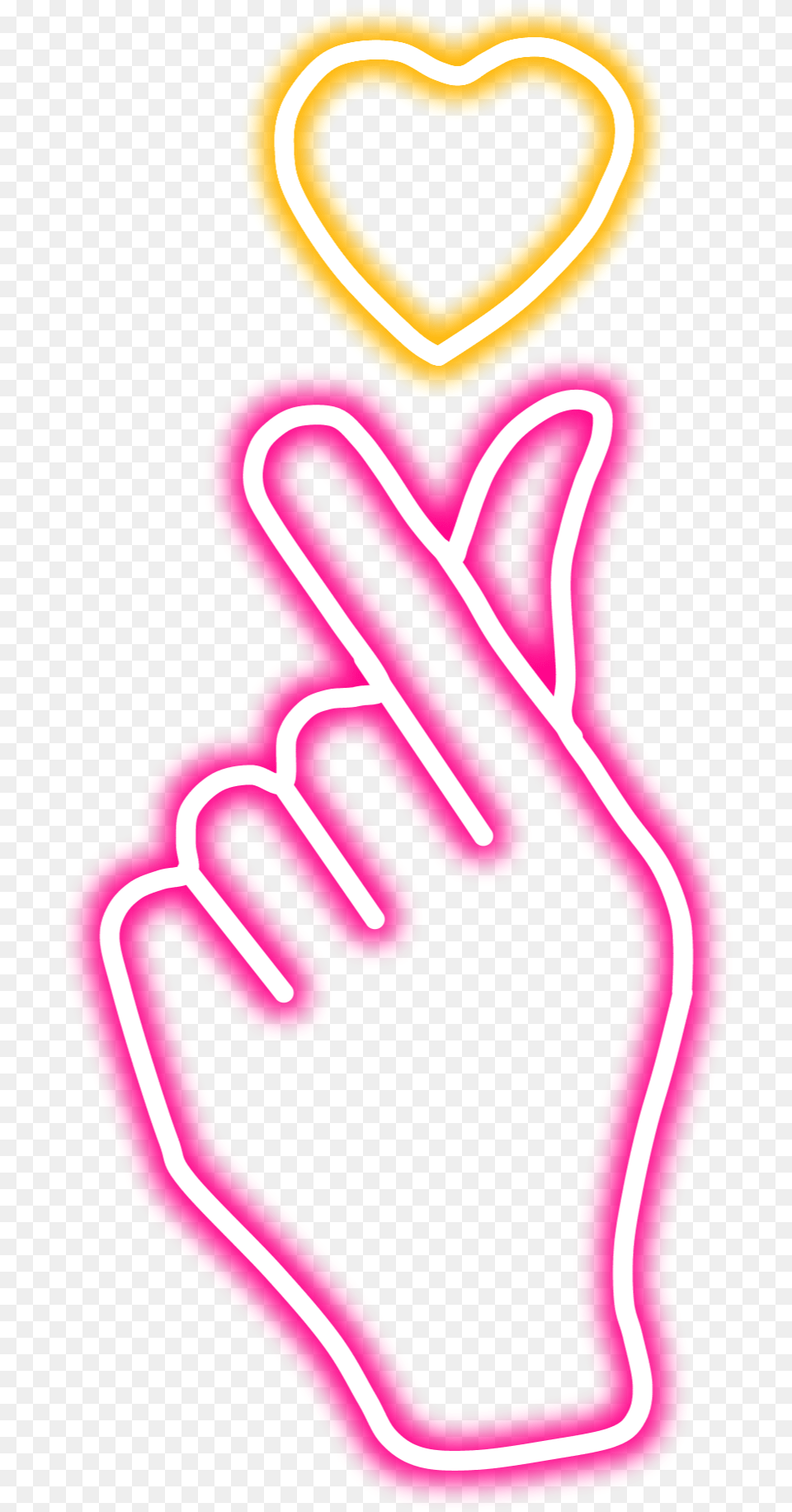 Neon Glow Kpop Heart Pink Hand Freetoedit Mimi Kpop Hand Heart, Light, Food, Ketchup Png Image