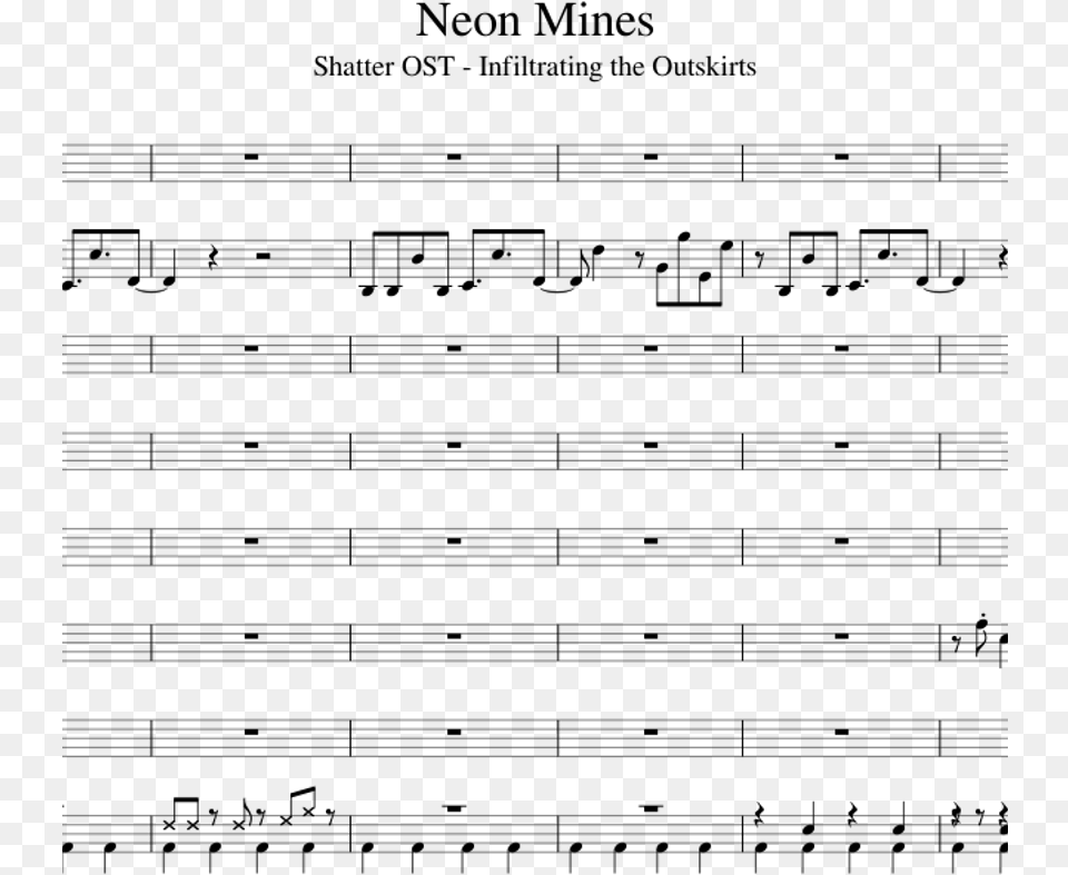 Neon Mines Sheet Music For Bass Guitar Viola Oboe Sheet Music, Gray Free Png