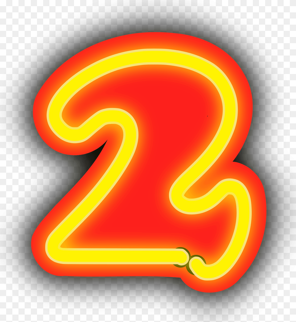 Neon Number 2 Clipart, Light, Text, Symbol, Disk Png