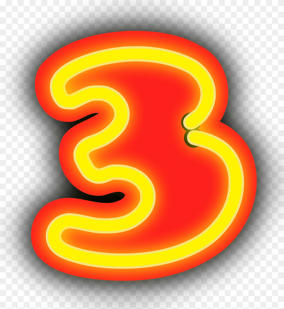 Neon Number 3 Clipart, Light Png