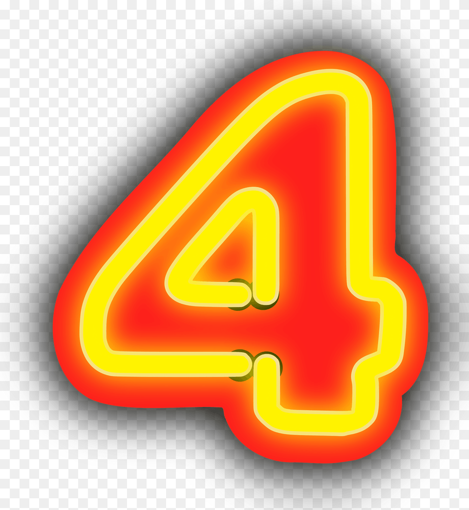 Neon Number 4 Clipart, Light, Text Png Image