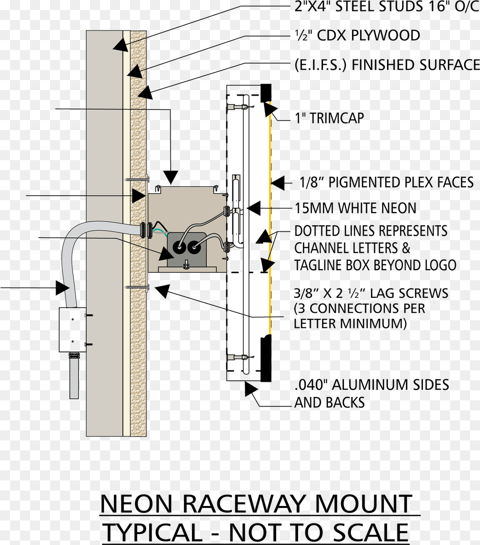 Neon Raceway Mount Detail Acrylic Raceway Mounted Led Channel Letter Schematic, Sink, Sink Faucet, Indoors, Bathroom Free Png